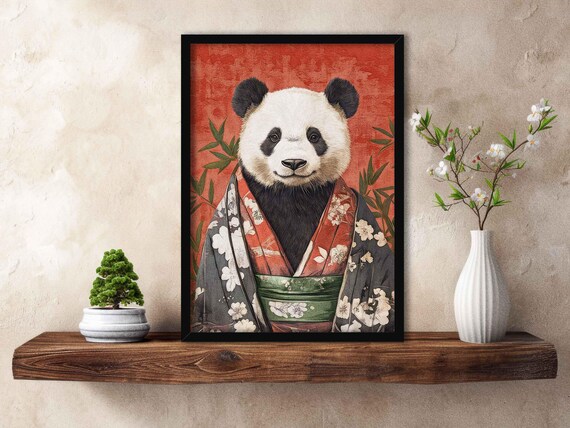 ホビー・楽器・アート PANDA Panda Kimono Art Print: Vintage Japanese Woodblock Style - Etsy