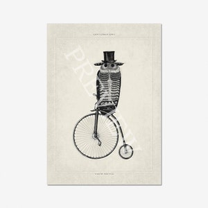 Gentleman Owl Vintage Style Print - 18th Century Victorian Wall Art - Owl Bird with Unicycle, Top Hat & Monocle - Steampunk Illustration image 3