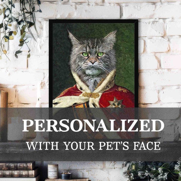 Cat Portraits Personalized - Custom Vintage Portrait of Your Pet in Renaissance / Royal King & Queen Outfit / Costume - Dog Cat Animal Gift