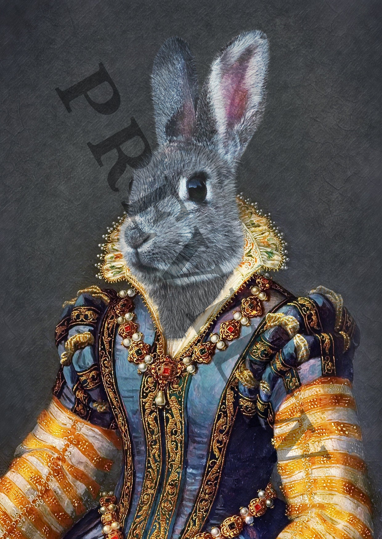 Rabbit Queen Print Portrait Historical Vintage - Etsy Picture Rabbit Royal Style Painting Bunny