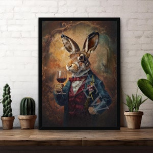 Hare Drinking Wine Wall Art Print / Vintage Painting Style Portrait of ...