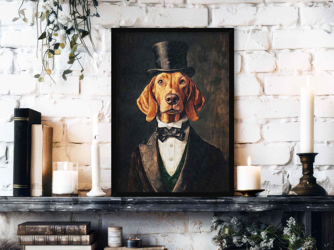 Hound Dog Gentleman Wall Art Print // Vintage Painting Style Portrait ...