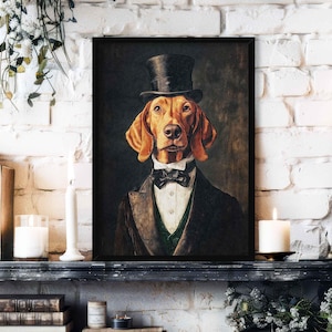 Hound Dog Gentleman Wall Art Print // Vintage Painting Style Portrait of Dog in Fancy Victorian Gentleman's Suit - Animal Decor Poster Gift