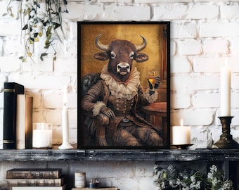 Bison Portrait Art Print Unframed Aristocratic Buffalo Smoking