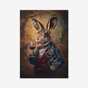 Hare Drinking Wine Wall Art Print / Vintage Painting Style Portrait of ...