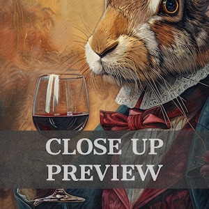 Hare Drinking Wine Wall Art Print / Vintage Painting Style Portrait of ...