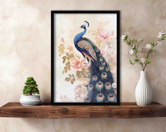 Peacock Art Print: Vintage Japanese Woodblock Style