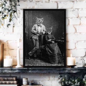 Victorian Cat Couple Art Print - Vintage Historical Photograph Style Cat Husband & Wife Photograph Style Portrait - Gothic Wedding Gift