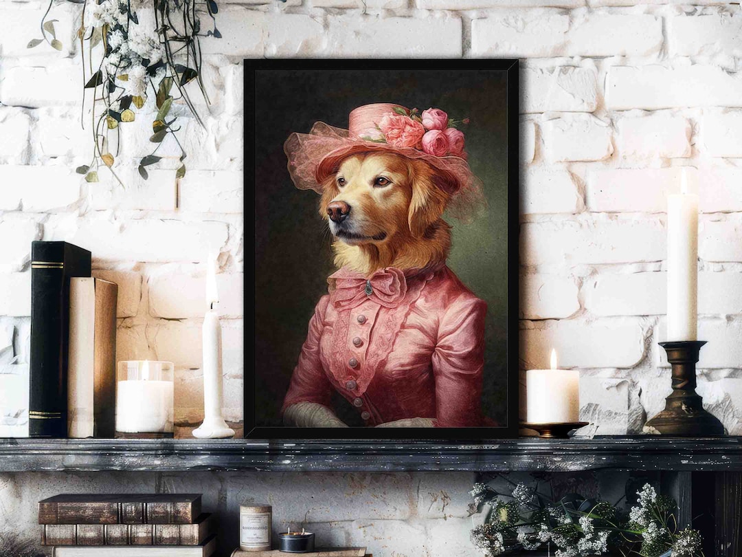 Golden Retriever Lady Wall Art Print // Cute Dog Wearing Victorian