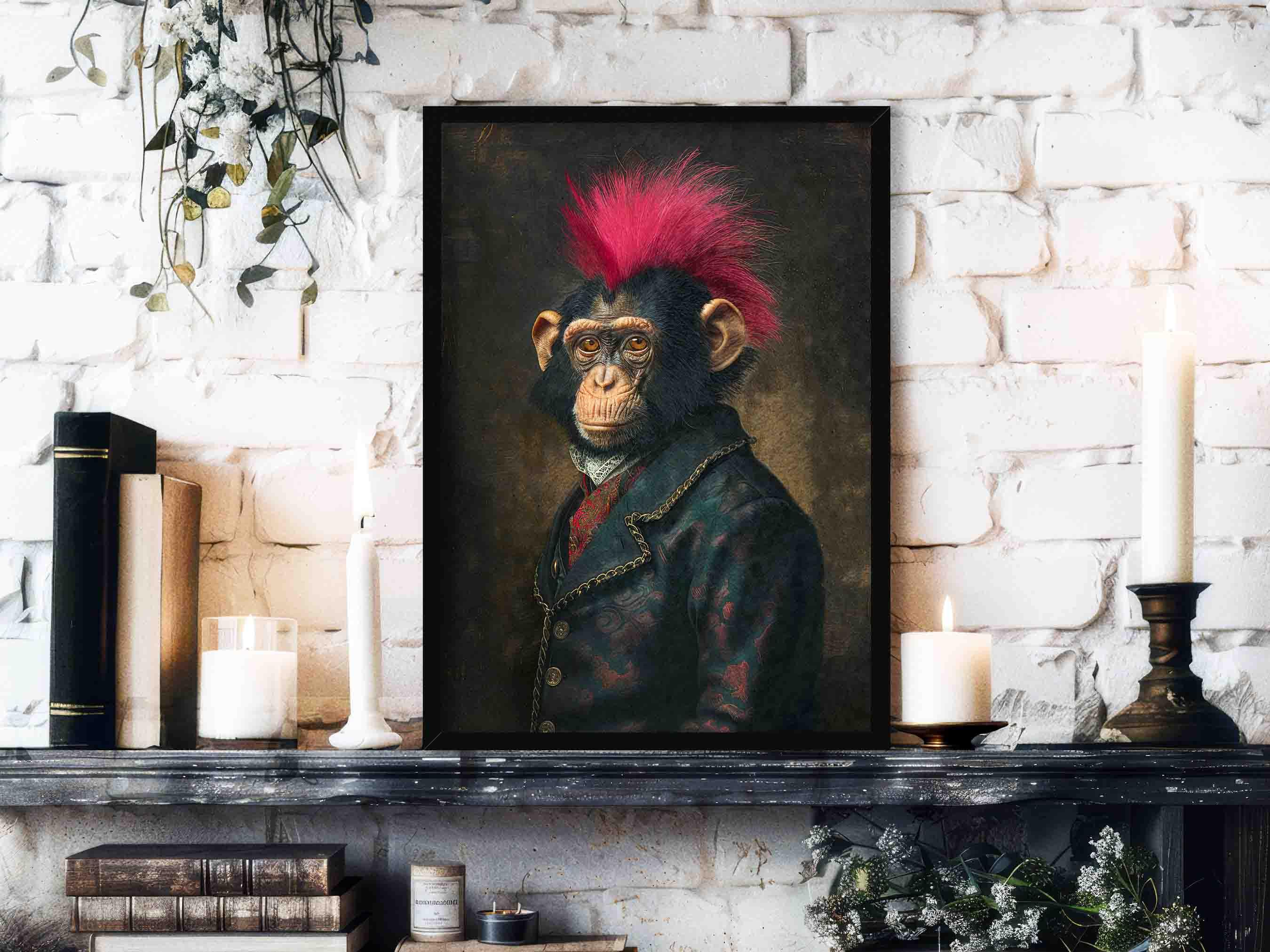 Monkey Wall Art Print // Vintage Painting Style Portrait of Cheeky
