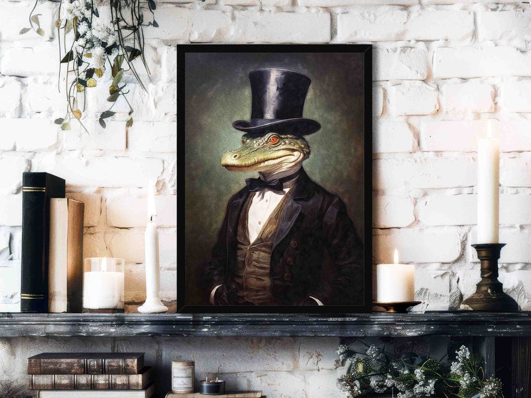 Alligator Gentleman Wall Art Print // Vintage Painting Style