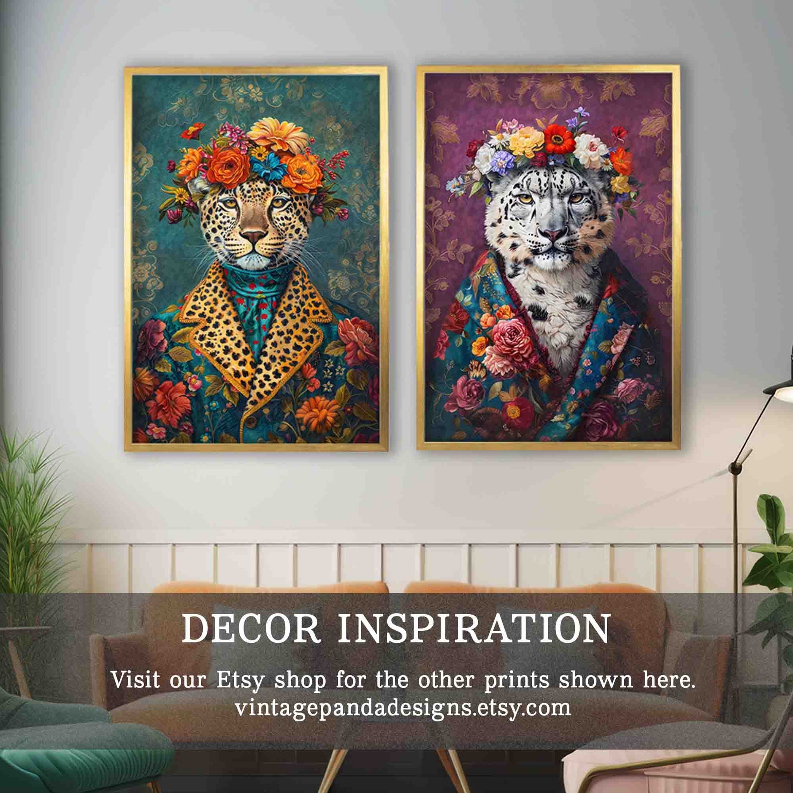 Curated visual reference: Picture Idea: Snow Leopard Maximalist Wall Art Print Vintage Painting Style Poster