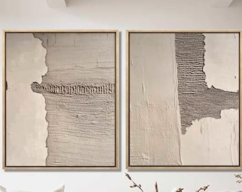 Dos pinturas abstractas con textura 3D por juego, arte de pared neutral.