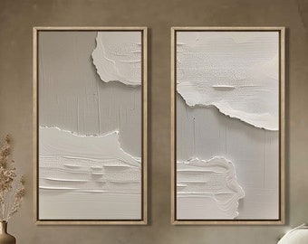 Set of 2 Mid-Century Abstract White Neutral Decor Large White 3D Texture Painting,White Painting, Wall Decor Minimalist Art,Neutral Wall Art