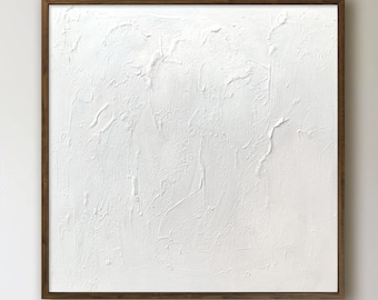 Large White 3D Texture Painting, Nordic Minimalist Abstract Wall Art