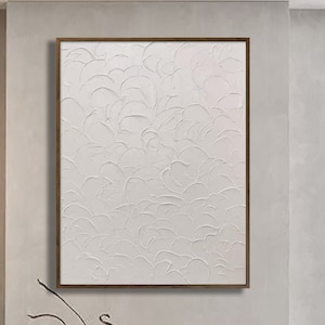 Oversized White 3D Texture Painting: Modern Abstract Art