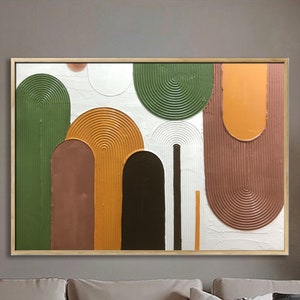 Green orange geometric plaster wall art, brown arched plaster art, boho art, mid-century modern art painting, brown abstract art, minimalist