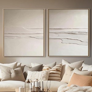 Set of 2: Mid Century Modern 3D Texture Painting - Abstract White Plaster Art