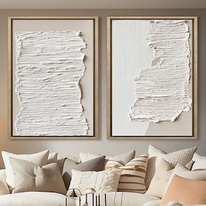 Set of 2 Abstract 3D Textured Paintings: Minimalist Scandinavian Wall Art
