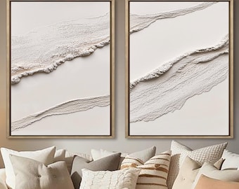 Set of 2 Mid Century Modern 3D Textured White Plaster Wall Art