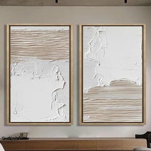 Abstract White Textured Painting Set: Scandinavian Mid-Century Wall Art