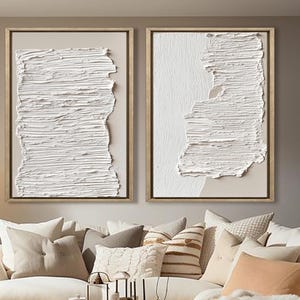 Set of 2 Abstract 3D Textured Painting Art: Minimalist Scandinavian Decor