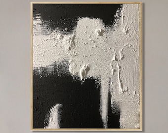3D Textured Abstract Painting: Black and White Modern Gallery Art