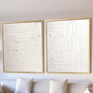 Set of 2 White Plaster Art: Minimalist Scandinavian Decorative Paintings