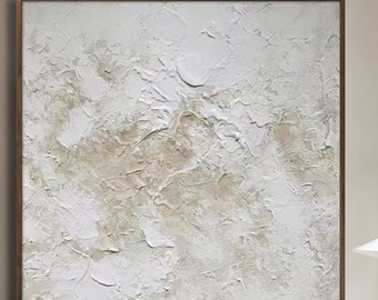 Textured Abstract Painting: Beige & White Acrylic, Modern Minimalist Art