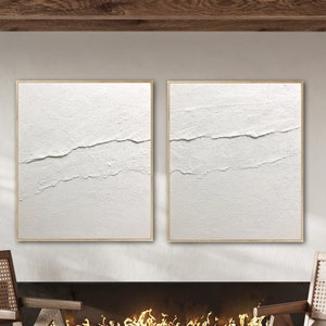 Set of 2 Off-White 3D Texture Wall Art: Boho Mid-Century Modern
