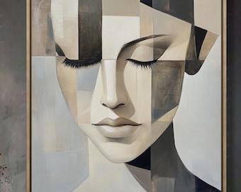 Cubism Female Portrait: Abstract Geometric Art Canvas