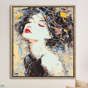 Dipinto astratto femminile, cartone animato, arte murale, semplice, arte della moda, silhouette femminile, pittura moderna, figura femminile contemporanea, tela, arte minimalista