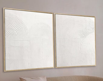 Oversized witte gipsen muurkunstset: Scandinavisch decor uit het midden van de eeuw
