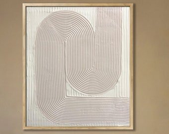 Art minimaliste en plâtre beige cintré : peinture de décoration scandinave