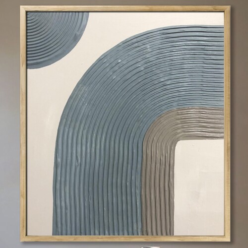 Minimalist Plaster Art | Light Navy Blue 3d Plaster Painting | NEW * Minimalist Scandinavian shops Medieval Decor Painting || Mid-Century Modern