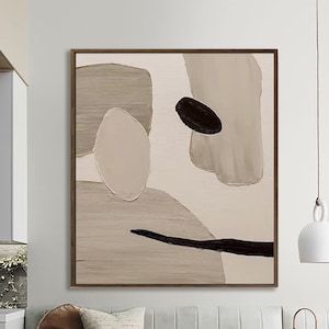 Oversized Beige Abstract Painting: Textured Minimalist Wall Art