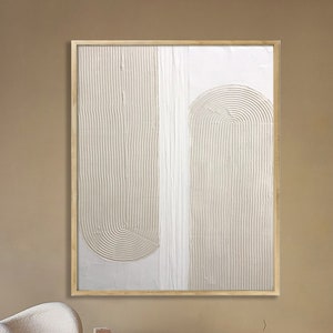 Minimalist 3D Plaster Painting: Beige Scandinavian Wall Art