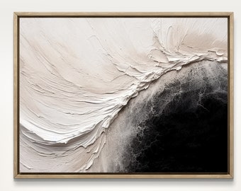 Large white and black abstract painting black and white textured painting light brown textured wall art modern wall art decoration wall art。