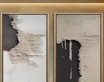 Hand Painted Abstract Canvas Art Set, Beige Textured Wall Decor