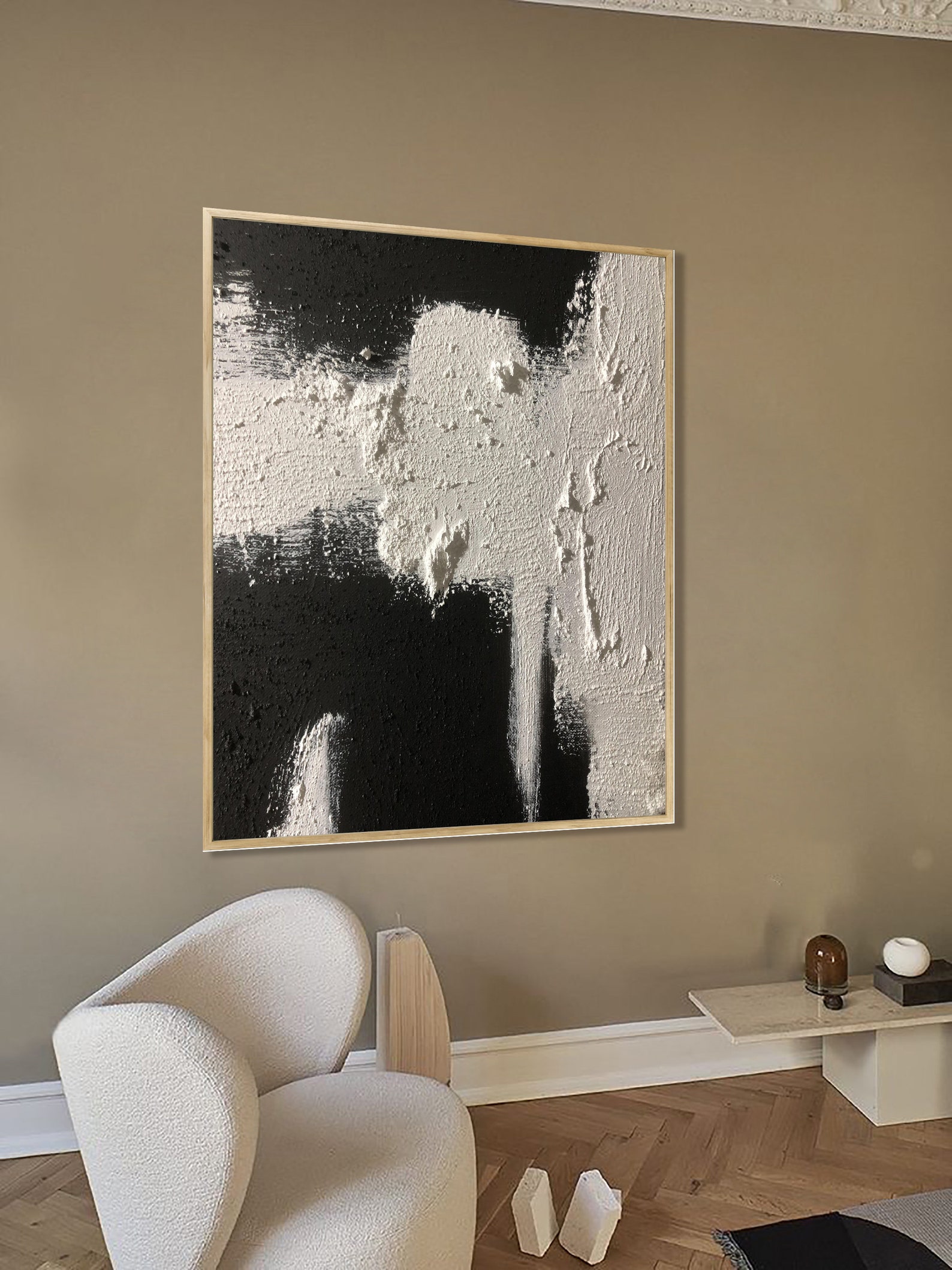 Black and White Modern Wall Art, 3d Textured Abstract Painting, Large