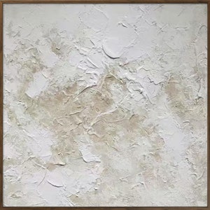 Large abstract painting, beige 3D texture painting, white acrylic painting, modern abstract painting living room, minimalist art image 8