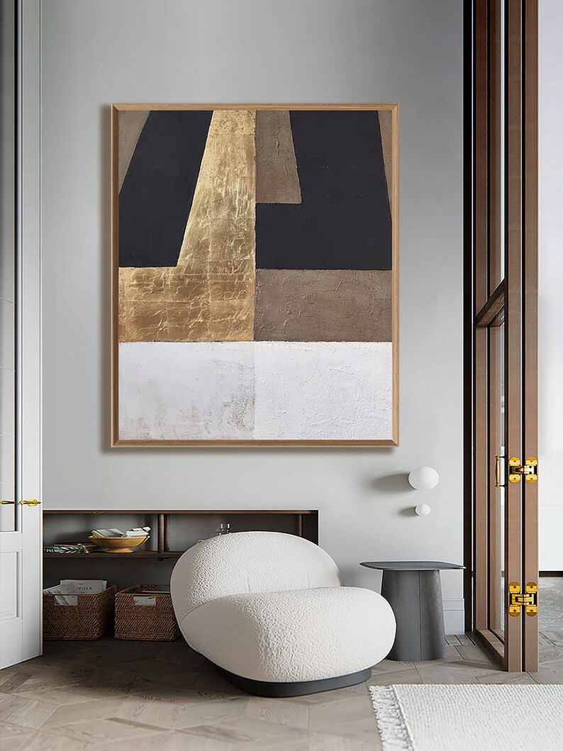 Large Scale Wall Art, Golden Abstract Painting, Boho Abstract Art