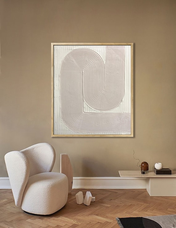 Minimalist Beige Arched Plaster Art: Scandinavian Decor Painting