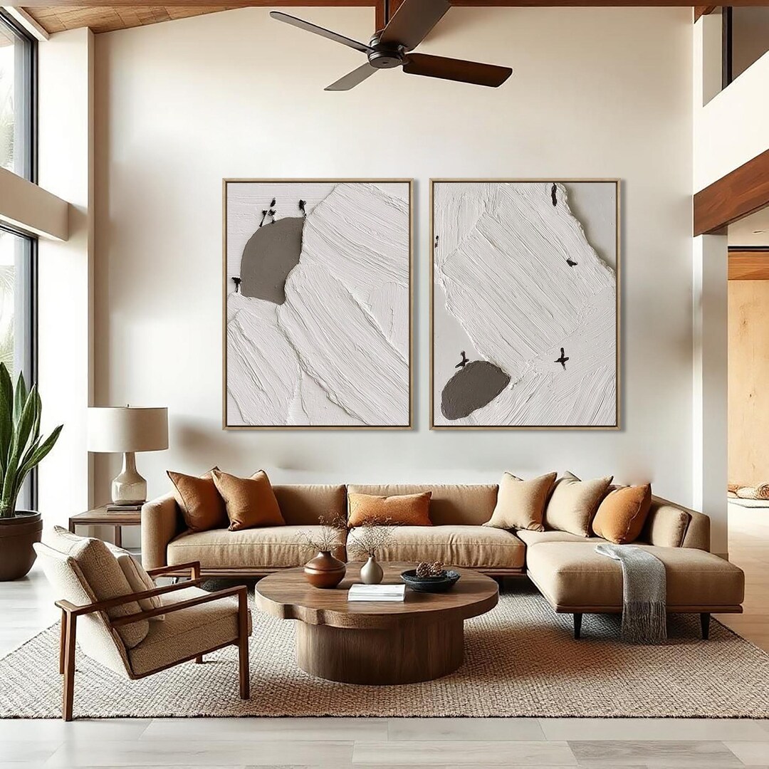 Set of 2 Abstract Wall Art Neutral Modern Decor Set Beige Tones - Etsy