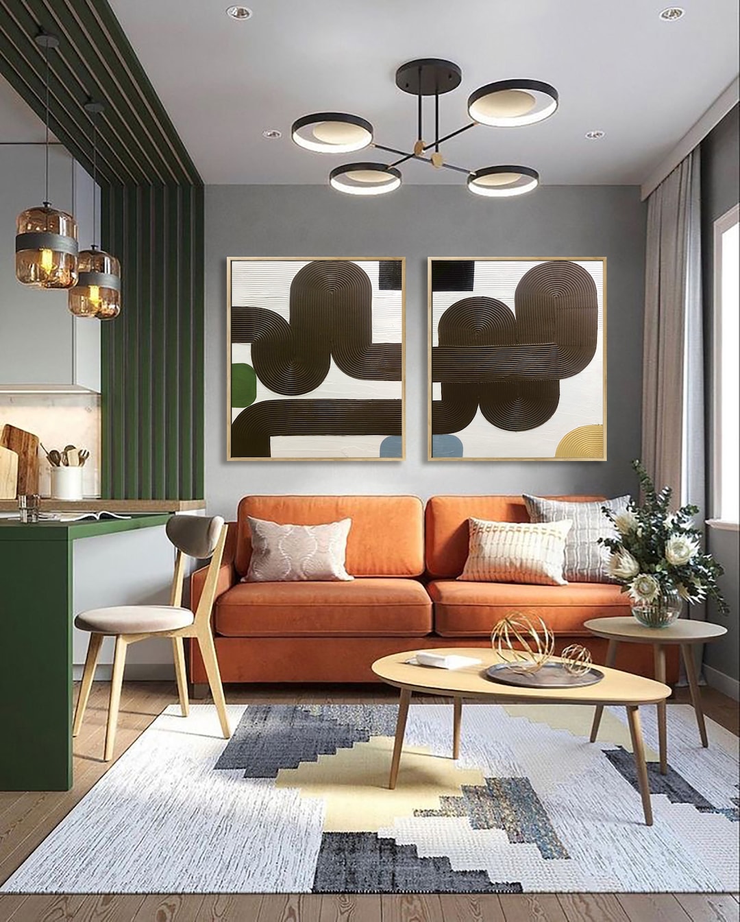 Set of 2 Arched Textured Rainbow Wall Art, Brown Arched Abstract