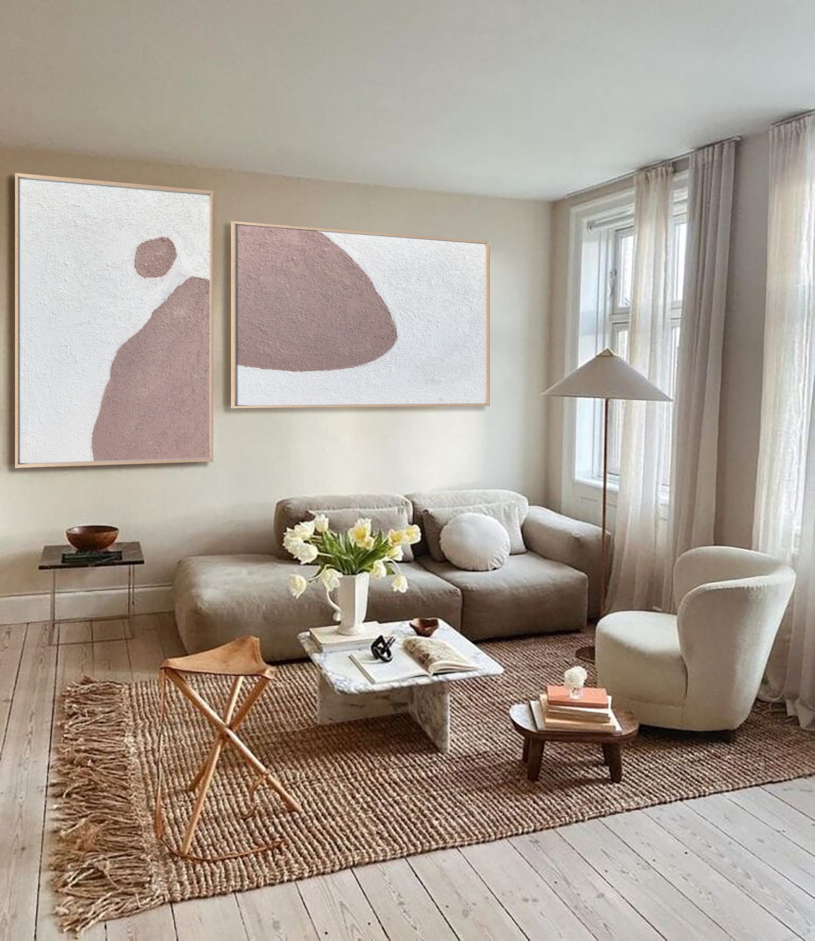 2 Piece Wall Art Canvaslarge Set of 2 Paintinglight Brown - Etsy