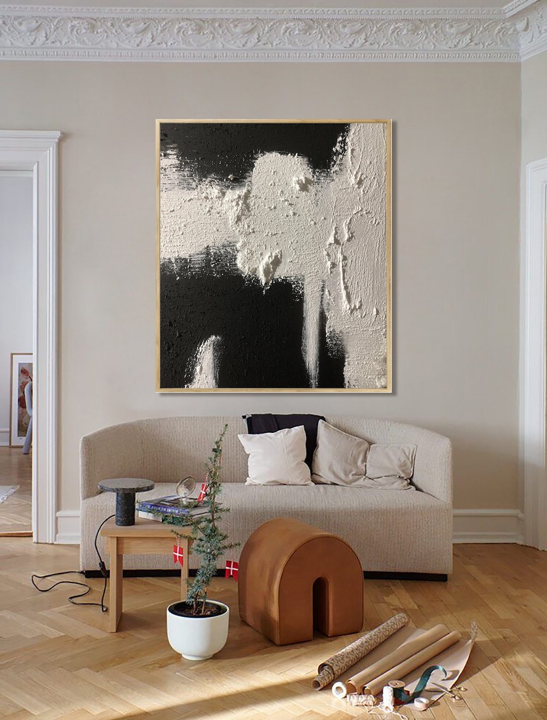 Black and White Modern Wall Art, 3d Textured Abstract Painting, Large