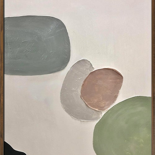 Oversized beige abstract painting, 3D textured painting, light brown minimalist shops painting, grey-green minimalist art, black wall decoration