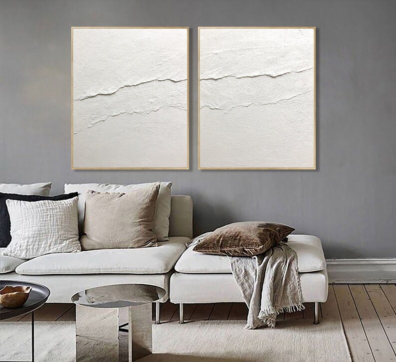 Set of 2 Offwhite Wall Art 3d Texture Art Oversized Boho Etsy