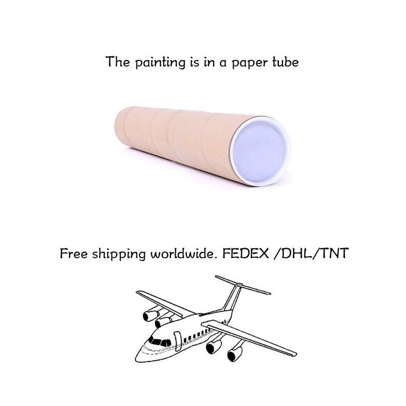 May include: A brown cardboard tube with a white end cap. The text "Free shipping worldwide. FEDEX/DHL/TNT" is printed below the tube.